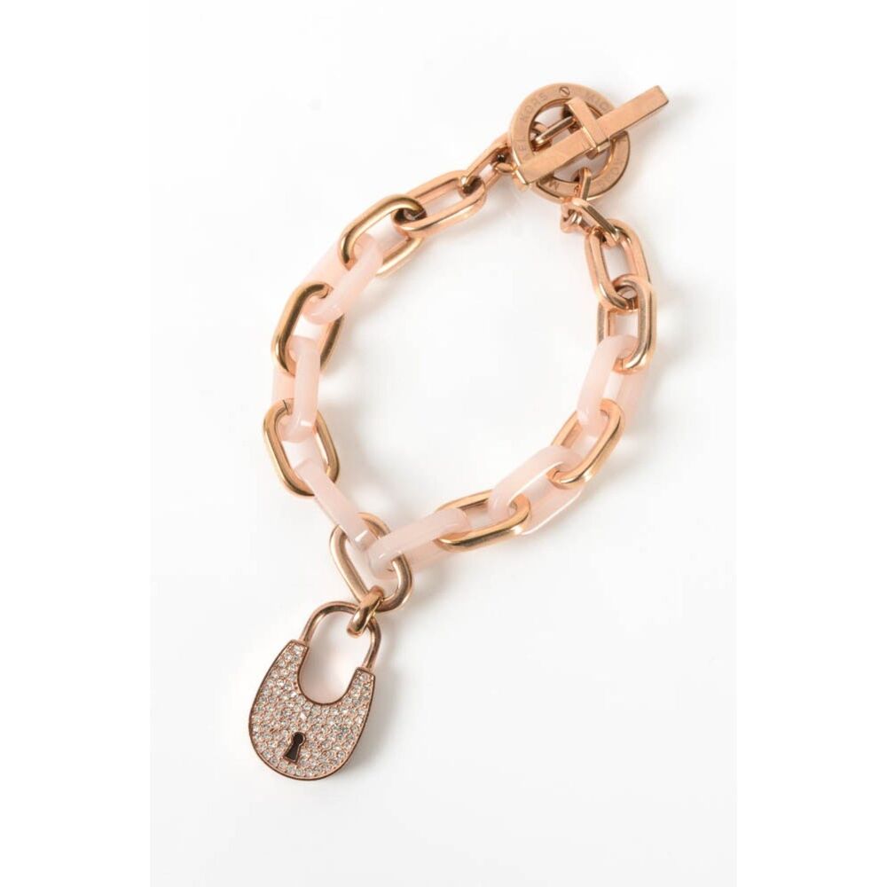 Michael Kors Padlock Rose Gold & Blush Acrylic Crystal Charm Bracelet